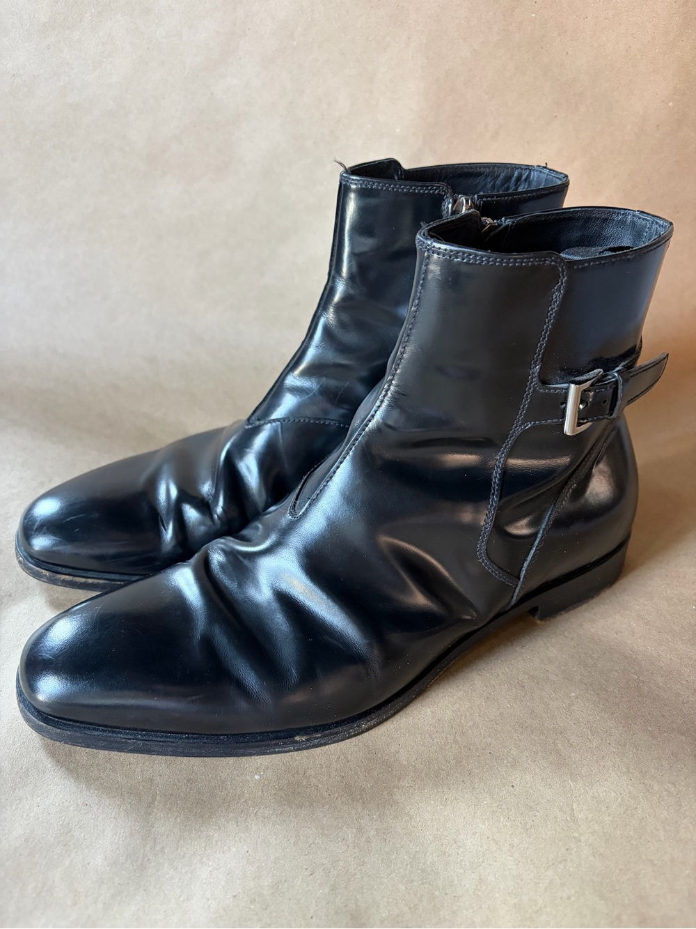 PRADA MILANO Black Leather Buckle Ankle Boots Men’s UK 6 US 7 Italy